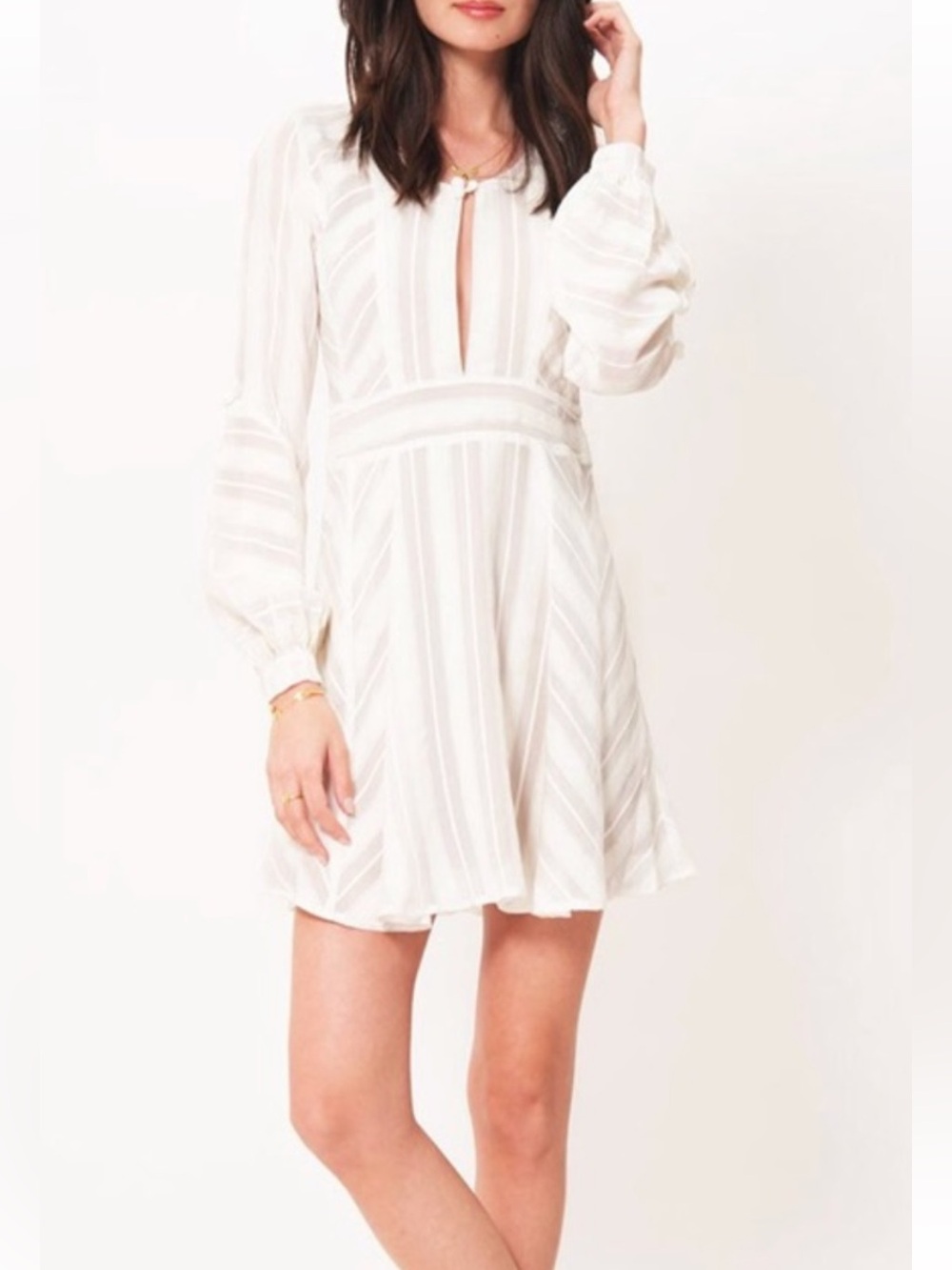 For Love And Lemons Cream White Keyhole Long-Sleeve Mini Dress